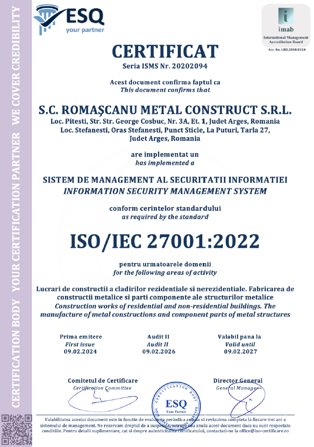 Certificat ISO IEC 27001:2022