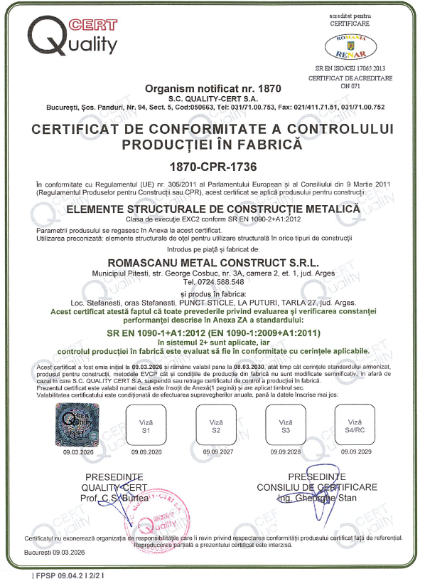 Certificat Conformitate Productie Fabrica